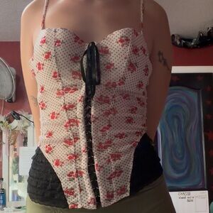 Floral Lace-Up Corset Top